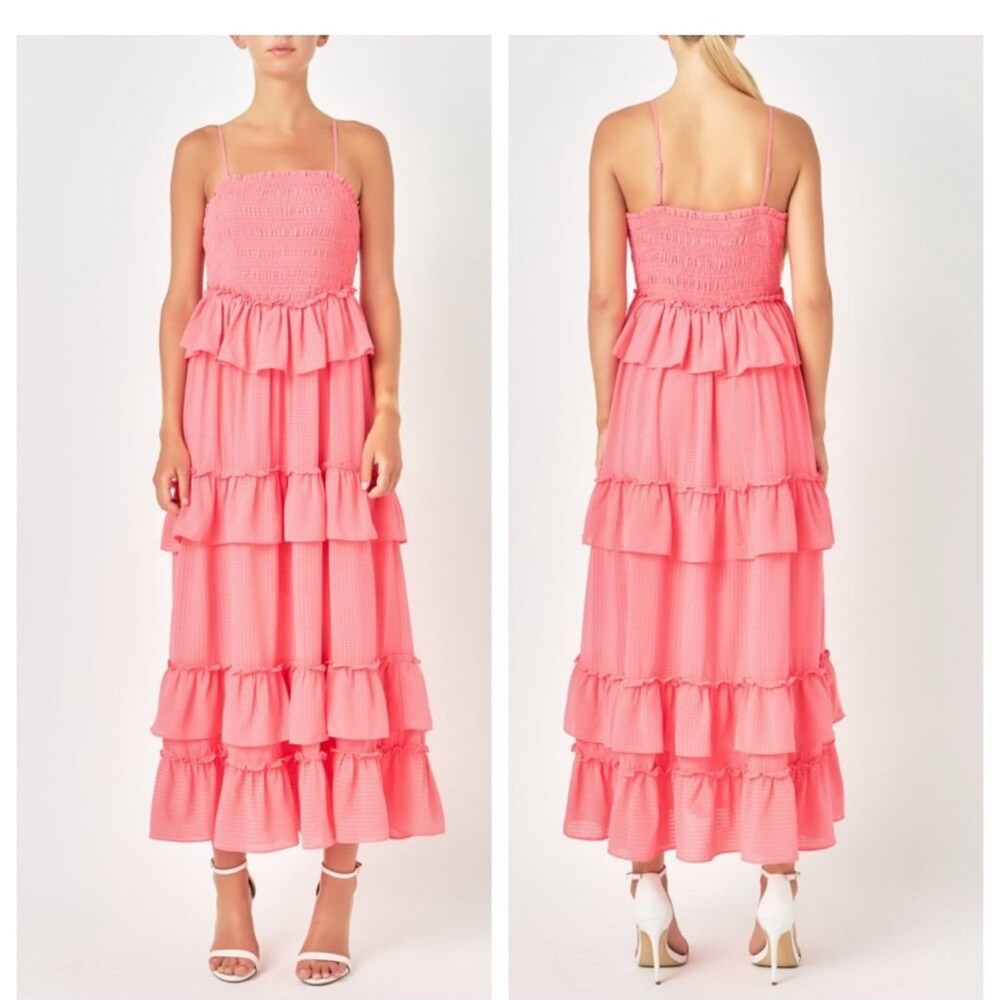 Endless rose Anthropologie peach coral layered ruffled maxi dress